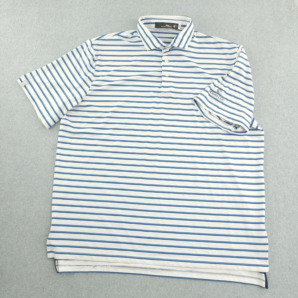 RLX Ralph Lauren Polo Shirt Mens XL Blue Stripe Mauna Lani Golf Performance Top